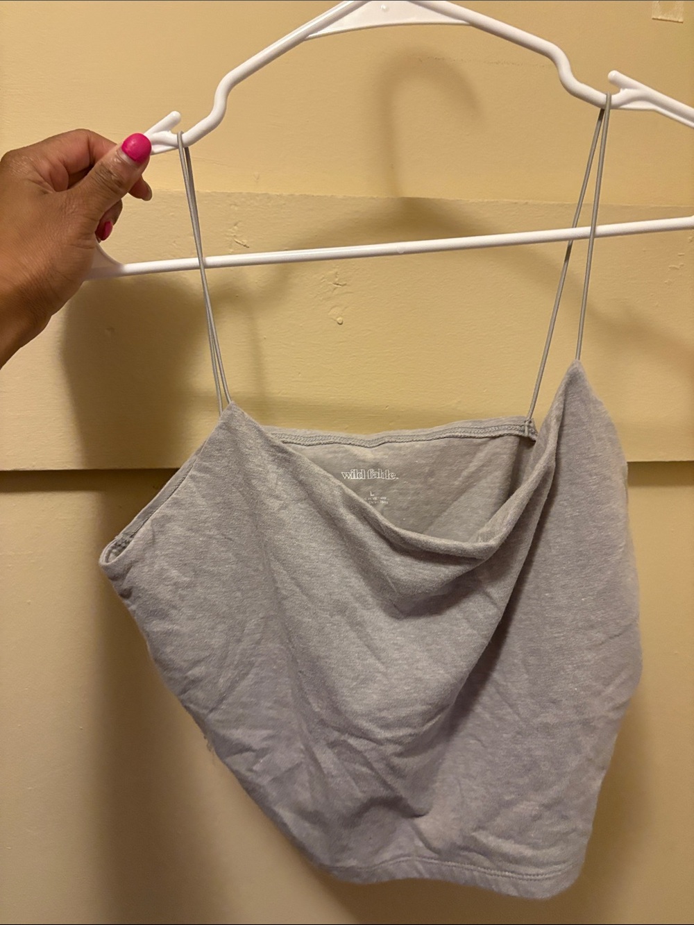 Gray Cowl Neck Spaghetti Strap Crop Top